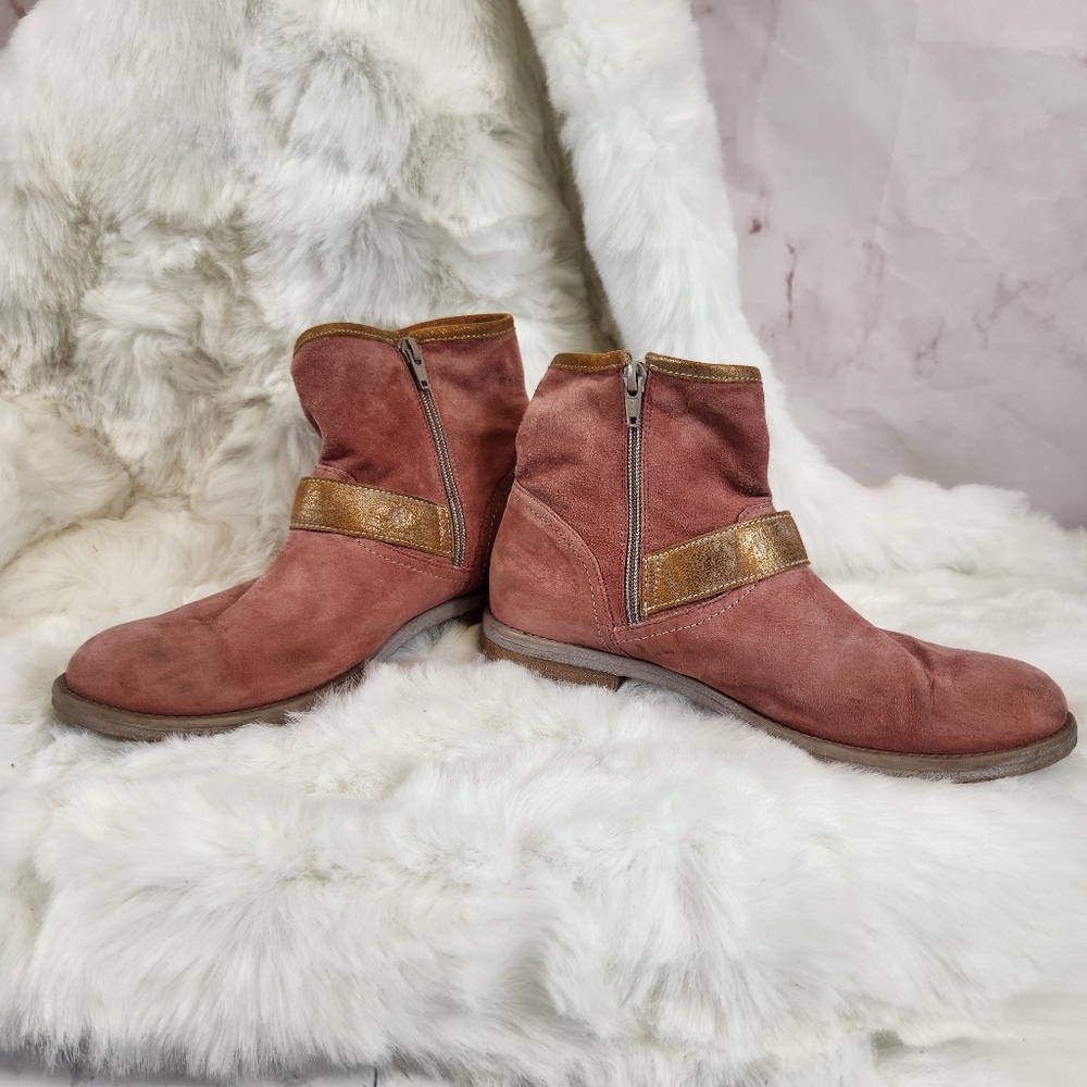Sundance Suede Zip-Up Gold Buckle Booties - Picture 9 of 16